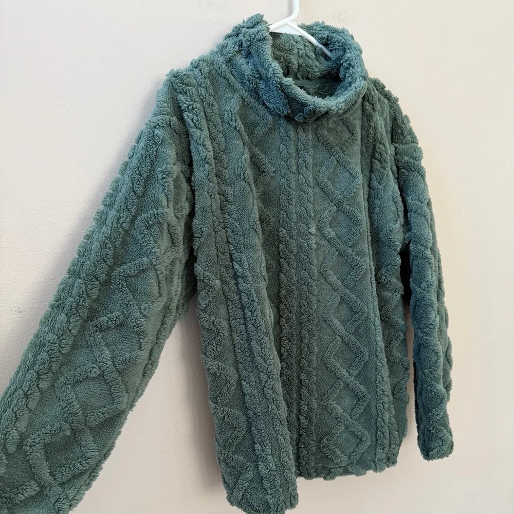 Eddie Bauer Cable Fleece Chunky Pullover Sweater, Green, Sz M